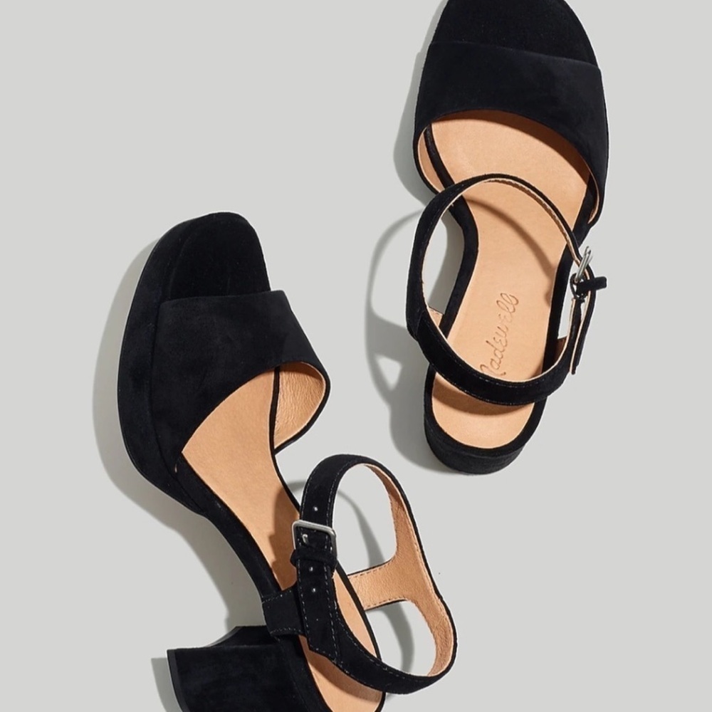 Madewell Black Suede Platform Block Heel Sandals